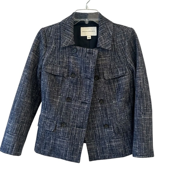 Banana Republic Indigo Blue Linen Blend Blazer Double Breasted Office Jacket 4 - Picture 1 of 9